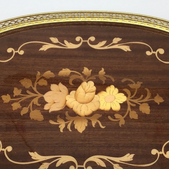 Italian Wood Inlay Oval Serving Tray - Picture 9 of 10